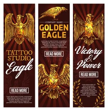 Golden eagle tattoo studio, vector banners Stock Illustration