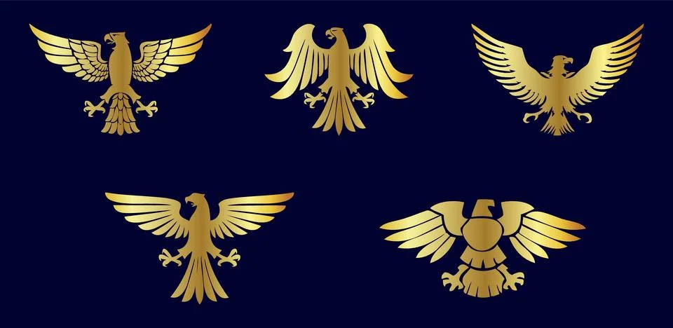 Golden eagle vector element set on blue background Illustrazione stock