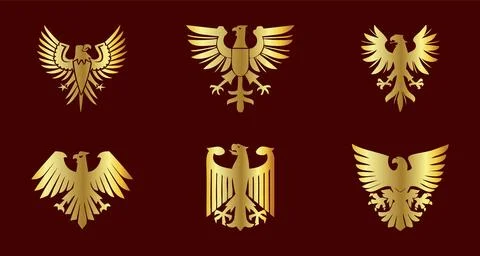 Golden eagle vector element set on red background Stock Illustration