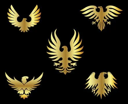 Golden eagle vector icon logotype set. Set of 5 icons Illustrazione stock