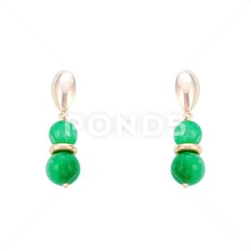 Golden earrings with gemstone isolated on white background Stock Photos