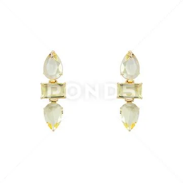Golden earrings with gemstone isolated on white background Stock Photos