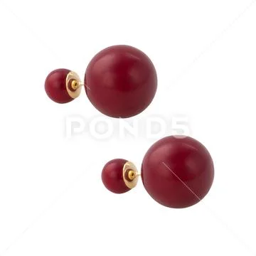 Golden earrings with gemstone isolated on white background Stock Photos