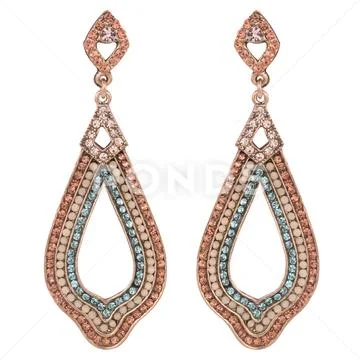 Golden earrings with gemstone isolated on white background Stock Photos