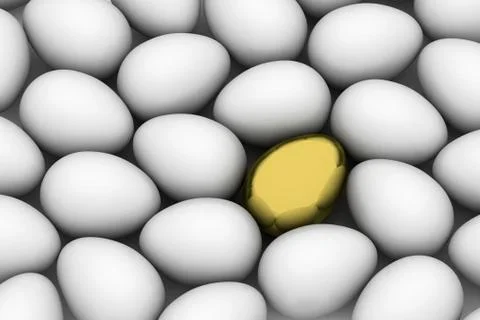 Golden easter egg among similar white eggs Stock Illustration
