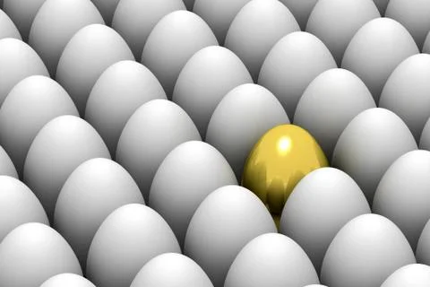 Golden easter egg among similar white eggs Stock Illustration