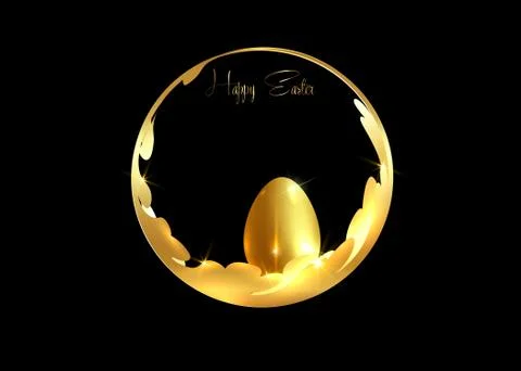 Golden Easter egg and gold luxury round frame for Happy Easter holidays Stock Illustration