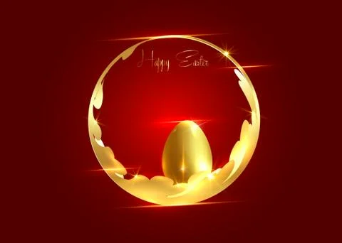 Golden Easter egg and gold luxury round frame for Happy Easter holidays Stock Illustration