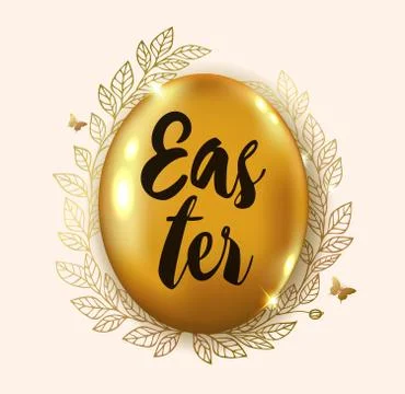 Golden Easter egg and leaves Stock Illustration