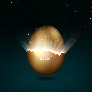 Golden easter egg birth to universe. Easter egg of gold on a dark background Stock Illustration