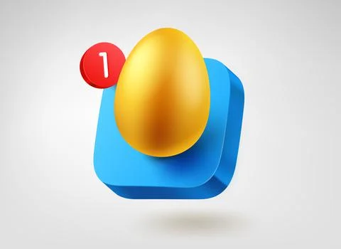 Golden easter egg on blue button. 3d vector mobile application icon Stock Illustration