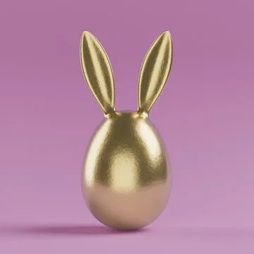 Golden Easter Egg with Bunny Ears. 3d Rendering Stock Illustration