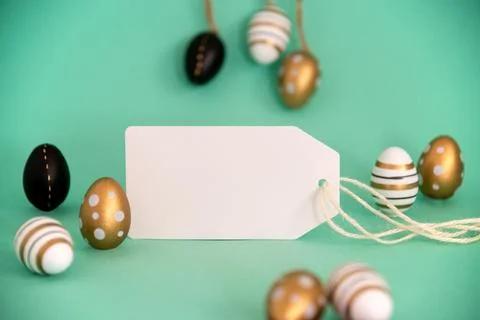 Golden Easter Egg Decoration. Label With Copy Space For Free Text Stock Photos