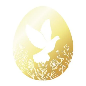Golden Easter egg with a floral pattern and a white dove of peace イラスト素材