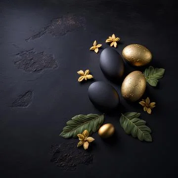 Golden easter egg. Golden and black eggs decoration. Easter decoration イラスト素材