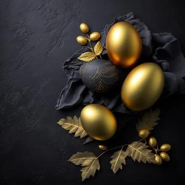 Golden easter egg. Golden and black eggs decoration. Easter decoration Stock Illustration