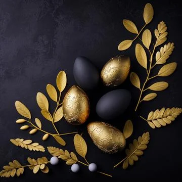 Golden easter egg. Golden and black eggs decoration. Easter decoration Illustrazione stock