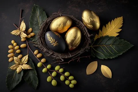 Golden easter egg. Golden and black eggs decoration. Easter decoration Stock Illustration