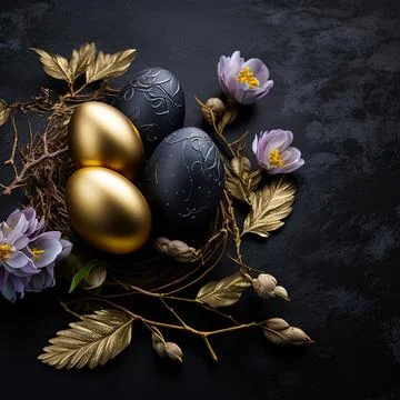 Golden easter egg. Golden and black eggs decoration. Easter decoration Stock Illustration
