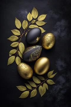 Golden easter egg. Golden and black eggs decoration. Easter decoration Stock Illustration