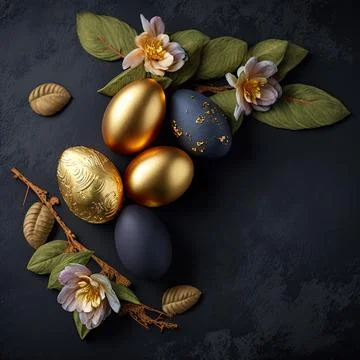 Golden easter egg. Golden and black eggs decoration. Easter decoration Stock Illustration