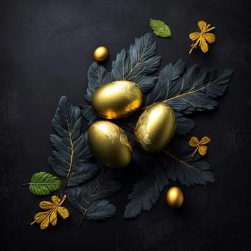 Golden easter egg. Golden and black eggs decoration. Easter decoration Stock Illustration