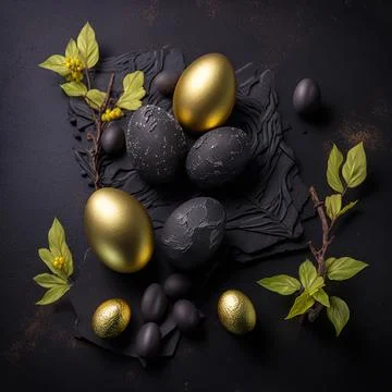 Golden easter egg. Golden and black eggs decoration. Easter decoration Stock Illustration