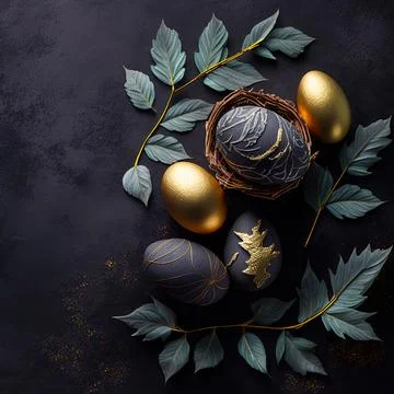 Golden easter egg. Golden and black eggs decoration. Easter decoration Illustrazione stock