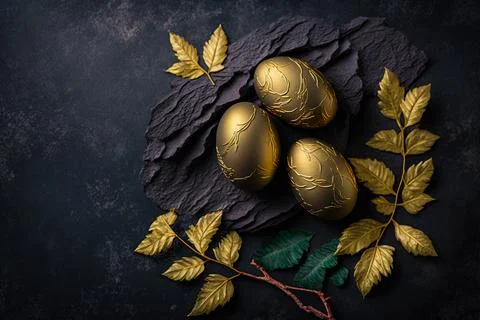 Golden easter egg. Golden and black eggs decoration. Easter decoration Stock Illustration
