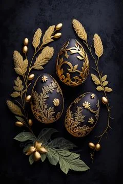 Golden easter egg. Golden and black eggs decoration. Easter decoration Stock Illustration