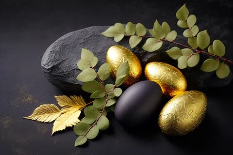 Golden easter egg. Golden and black eggs decoration. Easter decoration Stock Illustration