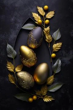 Golden easter egg. Golden and black eggs decoration. Easter decoration Stock Illustration