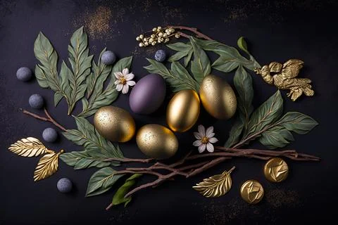 Golden easter egg. Golden and black eggs decoration. Easter decoration Stock Illustration