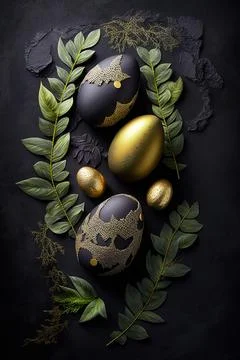 Golden easter egg. Golden and black eggs decoration. Easter decoration Stock Illustration