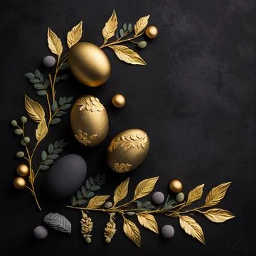 Golden easter egg. Golden and black eggs decoration. Easter decoration Stock Illustration