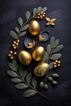Golden easter egg. Golden and black eggs decoration. Easter decoration Stock Illustration