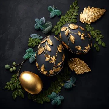 Golden easter egg. Golden and black eggs decoration. Easter decoration Stock Illustration