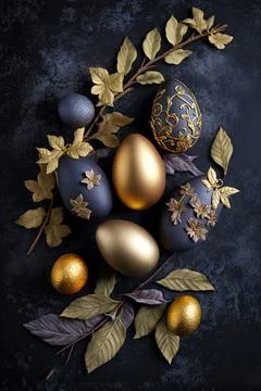 Golden easter egg. Golden and black eggs decoration. Easter decoration Stock Illustration