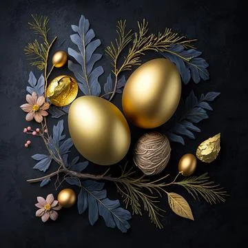 Golden easter egg. Golden and black eggs decoration. Easter decoration Stock Illustration