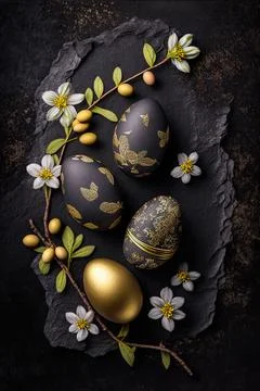 Golden easter egg. Golden and black eggs decoration. Easter decoration Stock Illustration