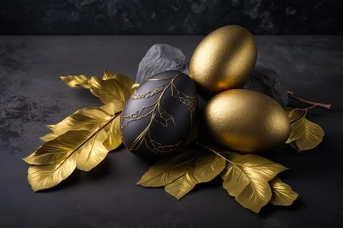 Golden easter egg. Golden and black eggs decoration. Easter decoration Illustrazione stock