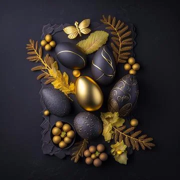 Golden easter egg. Golden and black eggs decoration. Easter decoration Stock Illustration