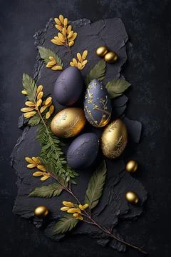 Golden easter egg. Golden and black eggs decoration. Easter decoration Stock Illustration