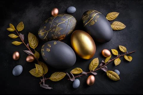 Golden easter egg. Golden and black eggs decoration. Easter decoration Stock Illustration
