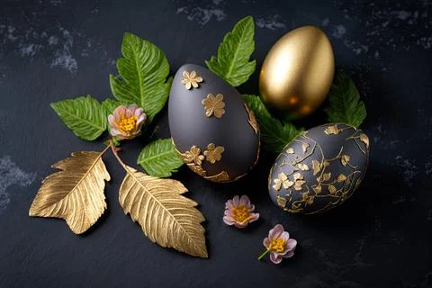Golden easter egg. Golden and black eggs decoration. Easter decoration Stock Illustration