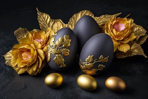 Golden easter egg. Golden and black eggs decoration. Easter decoration Stock Illustration
