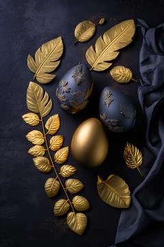 Golden easter egg. Golden and black eggs decoration. Easter decoration Stock Illustration