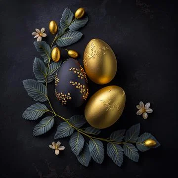 Golden easter egg. Golden and black eggs decoration. Easter decoration Illustrazione stock