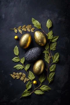 Golden easter egg. Golden and black eggs decoration. Easter decoration Illustrazione stock
