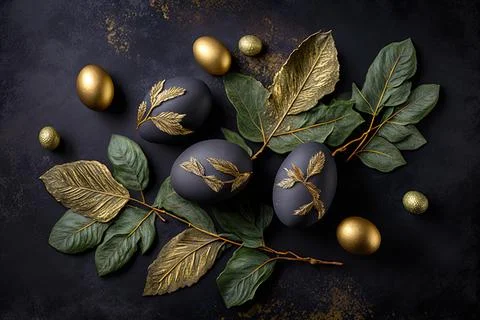 Golden easter egg. Golden and black eggs decoration. Easter decoration Stock Illustration